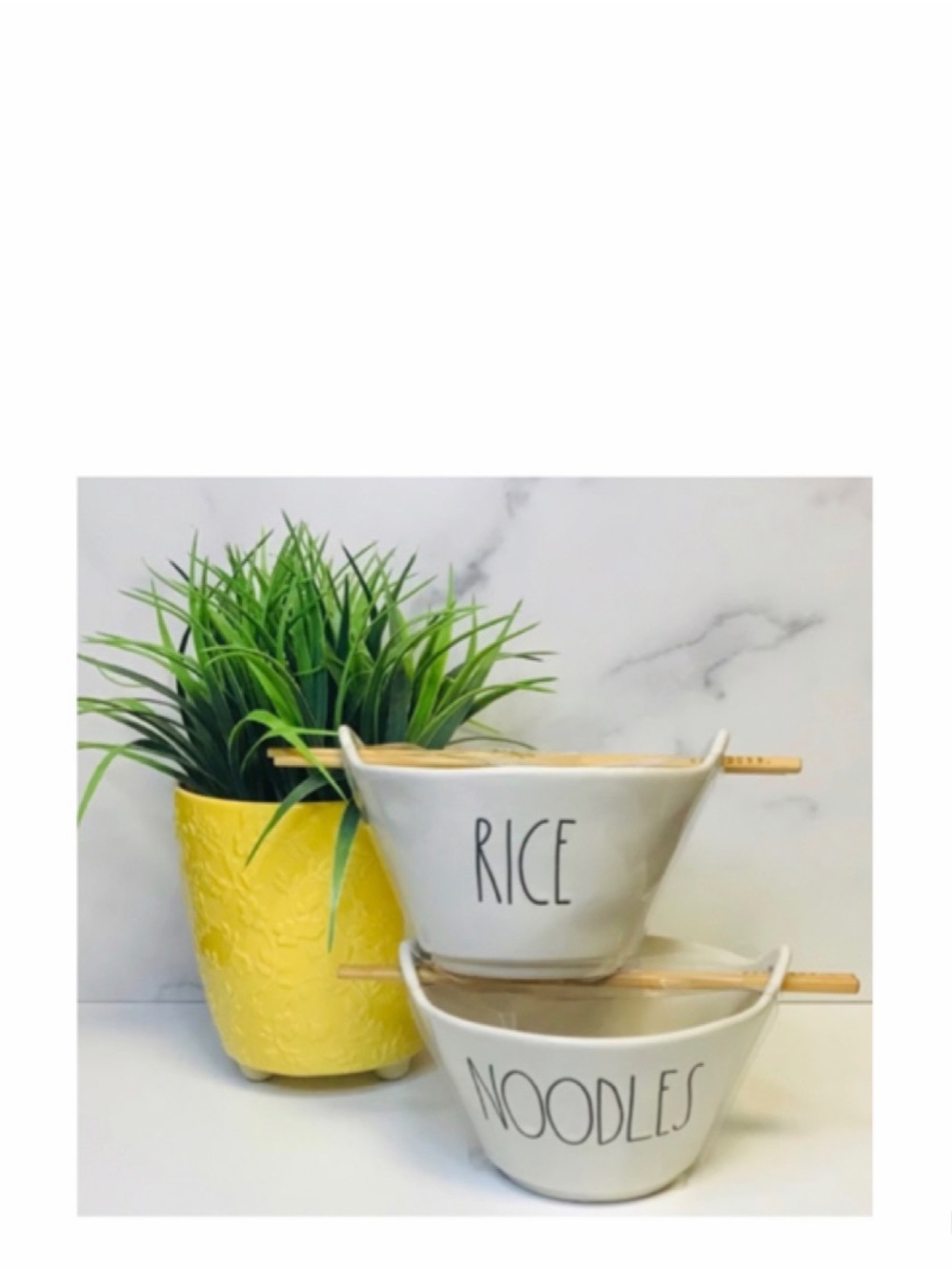 NEW Rae Dunn Rice & Noodles Ramen Bowls Set & Chopsticks Bundle
